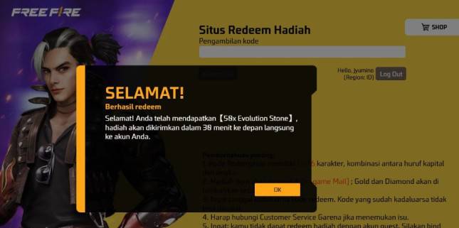 Ada Evolution Stone Gratis di Kode Redeem FF Free Fire Hari Ini