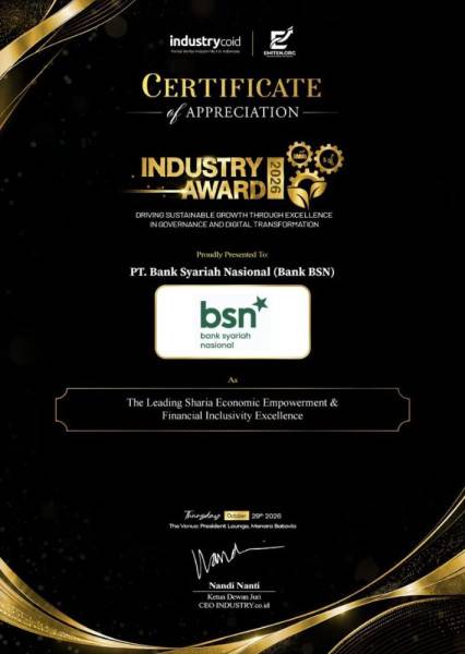 Kinerja Melesat, BSN Kokoh Perkuat Bisnis Syariah dan Raih Industry Award 2026